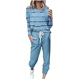 EMATOP Hausanzug Damen Baumwolle Lang Jogginganzug Zweiteiler Langarm Sweatshirt und Hose...