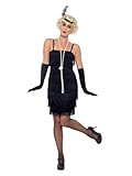 Smiffys Flapper Kostüm, Schwarz, mit kurzem Kleid, Kopfschmuck & Handschuhen