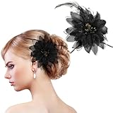MWOOT 2 Stück Feder Blume Haarspange für Damen, 1920s Fascinator Feder Haarnadel, Schwarz Blumen...