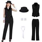 LIKUNGOU Damen Mafia Nadelstreifen Kostüm 1920er Gangster Fancy Dress Set Outfit Halloween Karneval...