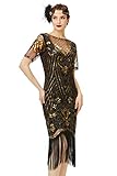 Coucoland 1920s Kleid Damen Kurz Fransen Ärmel Rund Ausschnitt Flapper Kleid 20er Jahre...