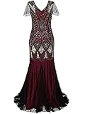 Feynman Damen 1920er Jahre Abendkleid V-Ausschnitt Pailletten Perlen Fransen Kleid, Retro Lange...