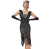 BOFUNX Damen Pailletten 1920s Kleid V Ausschnitt Knielang Charleston Kleid Flapper Gatsby...