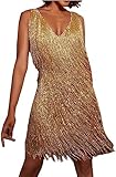 MIMIKRY Tina Turner Fransen Kleid Ocker/Gold Disco Outfit 70s Damen-Kostüm 20er Jahre Charleston...