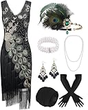 ELFIN 20er Dresses Flapper Kleid Damen Vintage 1920er Kostüm Kleider Pailletten Fransen Gatsby...