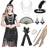 Antsparty 20er Jahre Kostüm Damen Gatsby Kleid, 1920er Charleston Kleid mit 20er Jahre Accessoires,...