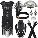 Alintor Gatsby Kleid Damen Mit Accessoires - Charleston Flapper Kostüm 20er Jahre Für Karneval,...